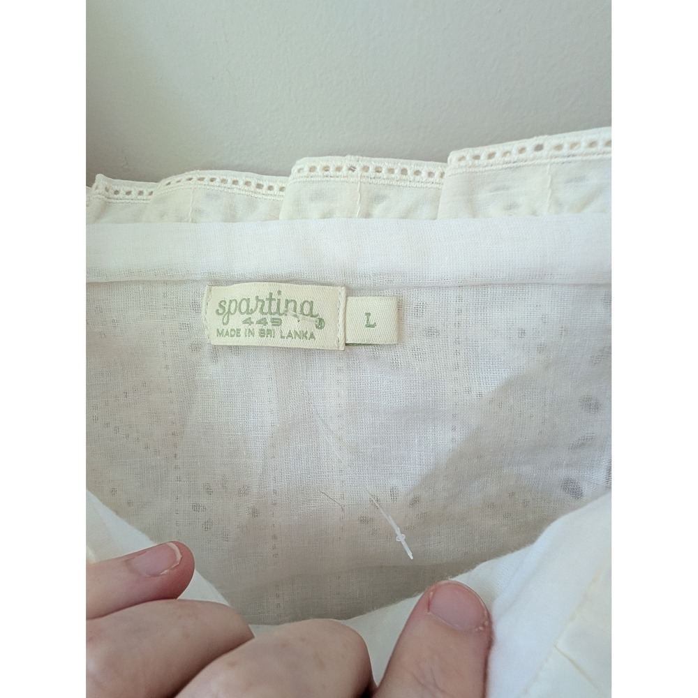 Spartina 449 Taralynn Eyelet Top Pearl White Ruffle Sleeve Cotton Top - Picture 6 of 14